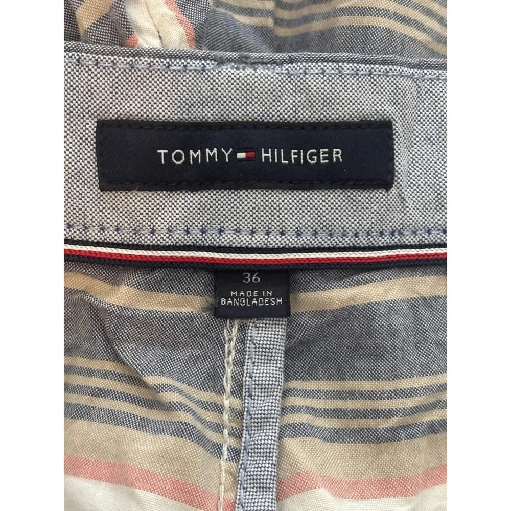 Tommy Hilfiger Mens 36 Multicolor Striped Chino Shorts 100% Cotton 9 Inseam